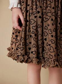 Blossori 年轻女孩法式优雅卡其色和黑色花卉植绒网眼中长裙，春夏 - 彩色 - 查看 7