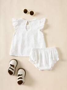 Souflis Souflis Summer Sweet Style Baby Girl Set, Ruffled Collar Vest Top + Triangle Bottom Shorts, Fluffy Ball Fabric Design, Minimalist 2 Pieces Outfit