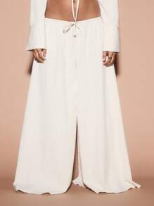 KIZN Wide Leg Resort Palazzo Pants Lightweight Flow Summer Beach Wedding Guest Party Casual Evening Pants With Drawstring Elastic Waist Lounge Pants - White - View 1