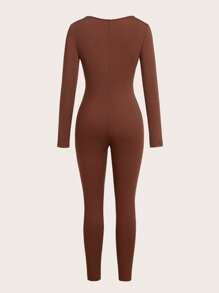 SHEIN SXY 2pcs/Set Plus Size Women's Deep V-Neck Long Sleeve Jumpsuit - Black - View 4