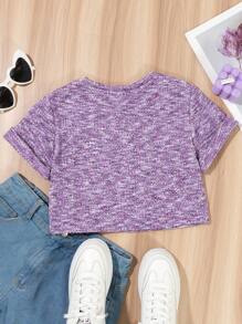 SHEIN Tween Girls Casual Star Applique Short Sleeve T-Shirt, Spring/Summer