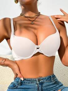 Women's Solid Color Minimalist Underwire Bras  For Everyday Wear Push Up - White - View 4