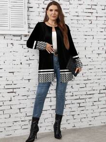SHEIN LUNE Plus Size Women Casual Minimalist Geometric Print Lightweight Jacket