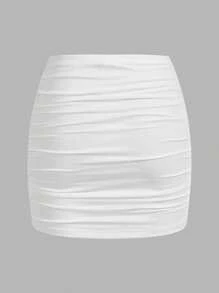 SHEIN MOD 2pcs Women Casual Ruched Bodycon Mini Skirt Set Chic Dress