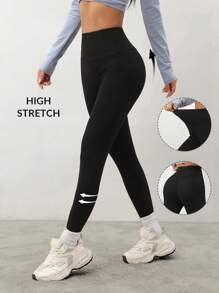 SHEIN PETITE 女士纯色弹性腰部罗纹紧身裤