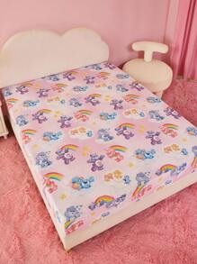 SHEIN X Care Bears 1 tấm ga trải giường mềm mại in hình gấu hoạt hình dễ thương & cầu vồng & mây, nhiều kích cỡ - Nhiều màu - Xem 4