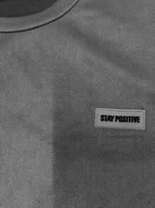 Claim Dot Plus Size Men's Letter Print Loose Round Neck Drop Shoulder T-Shirt - Grey - View 4