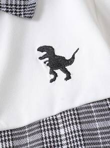 夏季新款简约英伦风套装拼布格子Polo衫+格子宽松短裤学院风青年男孩休闲两件套