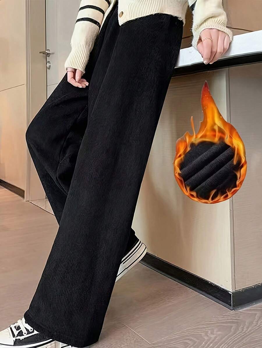 INAWLY Quần nỉ lót nhiệt màu đen cỡ lớn cho nữ mùa đông - màu đen - Xem 1