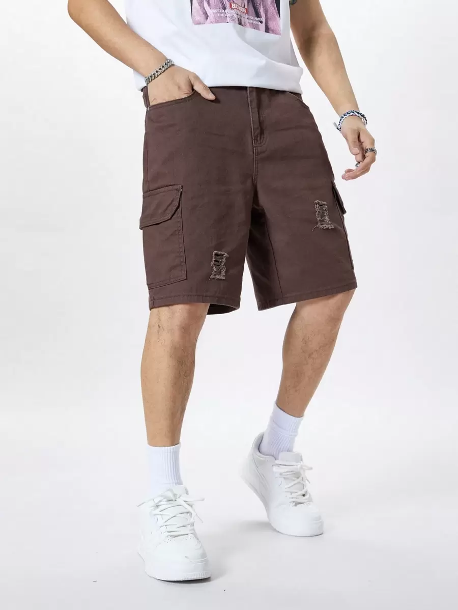 Manfinity Hypemode Men's Casual Denim Shorts, Fashionable & Suitable For Summer - Brown - View 1