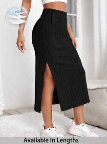 SHEIN Tall CURVE Falda casual elegante, de colores lisos, ligera y con textura, con abertura lateral, talla grande