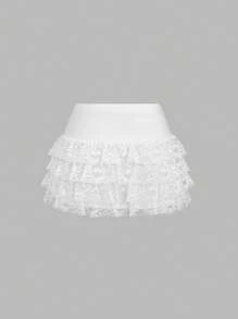 Sweetra Cute Romantic Lace Rose Vine Print Women Low Waist Skirt - White - View 2