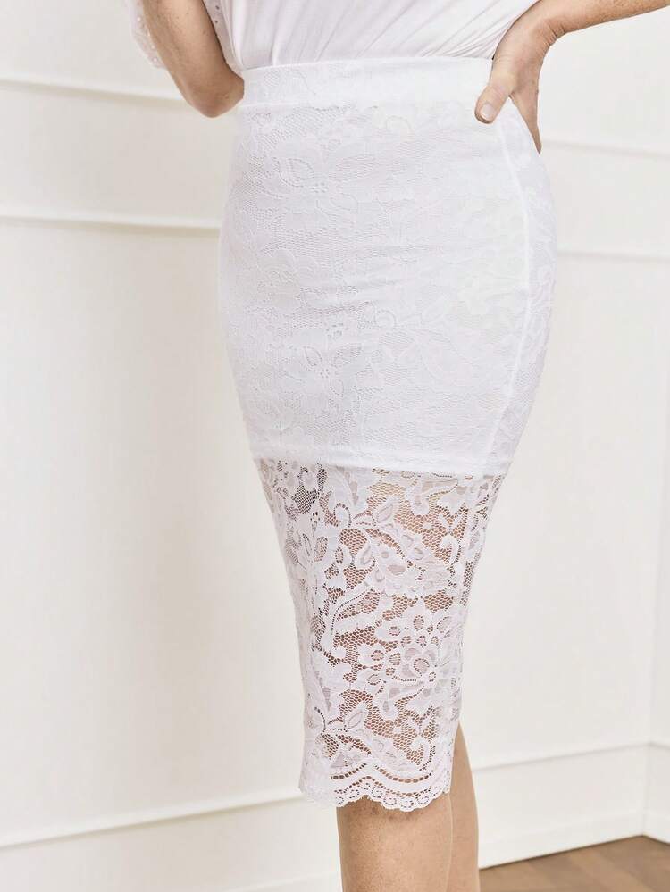 Elegant Midi Lace Skirt For Women, Spring/Summer