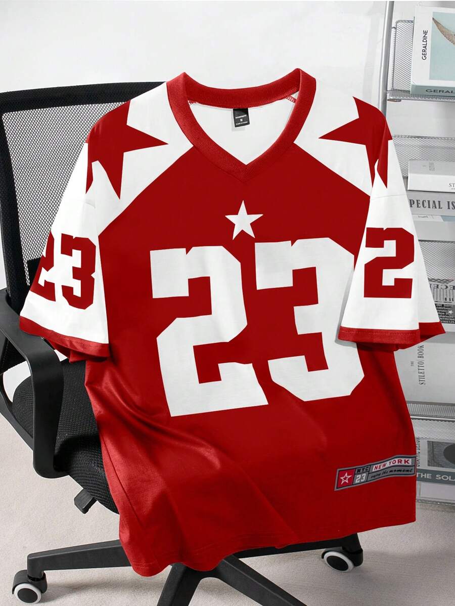 Manfinity Campus Court Áo thun nam tay ngắn thường ngày, thích hợp cho mùa hè - Đỏ - Xem 1