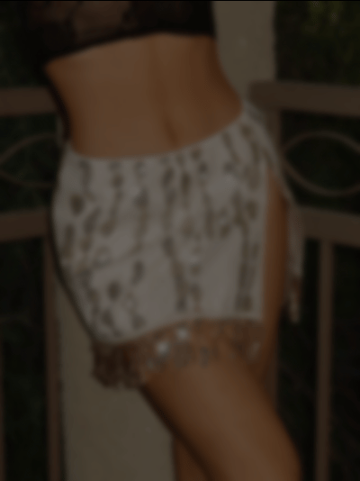 EgrlEra Sexy Club Wear Rhinestoned Tassel Decor Mini Skirt For Women, Summer - Apricot - View 3