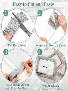 1 Yard selbstklebende Kristall Strass Schleife, Strass Bänder, DIY Diamant Bling Schleifen Aufkleber Strass Band Rolle für Basteleien, Telefon, Auto Dekoration - Weiss - Übersicht 4