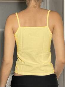 INAWLY Women's Butter Yellow Solid Color Button-Up Spaghetti Strap Minimalist Tank Top - Yellow - View 2
