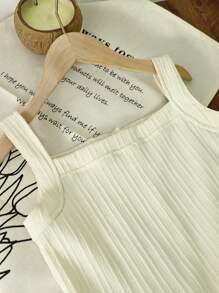 SHEIN Tween 女童花卉刺绣无袖上衣和直腿七分裤套装