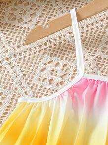 Girls Vacation Set Spaghetti Strap Wide Leg Pants Pleated Outfit, Rainbow Ombre Pleated Fabric, Suitable For Beach, Outdoor, Summer - Multicolor - View 4