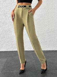 EURMUSE Women Cigarette Pant With Belt Detail