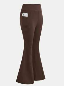 SHEIN Pantalones de yoga con campana para niñas preadolescentes, de cintura alta, ajuste ceñido, elásticos, casuales y versátiles con bolsillo parche