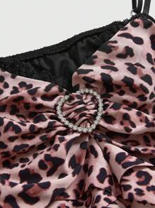 ROMWE J-Fashion Y2K 复古辣妹涩谷辣妹 Himekaji 风格蕾丝豹纹拼布 A 字型女式背心 - 黑色 - 查看 3