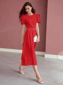 MOTF PREMIUM APPLIQUES ZIPPER DRESS - Red - View 5