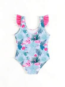 1pc Baby Girls' Simple & Fashionable One-Piece Swimsuit, Suitable For Summer - Multicolor - View 2