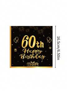 SHEIN Servietten zum 60. Geburtstag Schwarz und Gold, 20 Stücke 60. Tafelgeschirr Partys Servietten, 60. Geburtstag Dekorationen Tissue-Papierserviette, Weihnachten - Schwarz - Übersicht 2