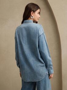 Anewsta Sparkling Party New Women's Valentine's Day/Mother's Day Heavily Embellished Diamond Denim Shirt, Blue - Blue - View 6