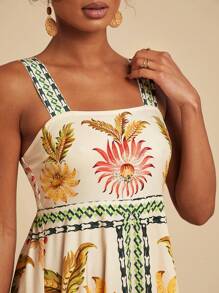 Travachic Vestido con tirantes espalda descubierta con estampado floral, adecuado para vacaciones, atuendos de verano para mujer, ropa de mujer para vacaciones tropicales, vestidos de verano para mujer