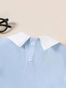 SHEIN Toddler Boys' Casual Polo Collar Short Sleeve T-Shirt, Minimalist Everyday Wear, Spring/Summer Fashion Item - Dusty Blue - View 4