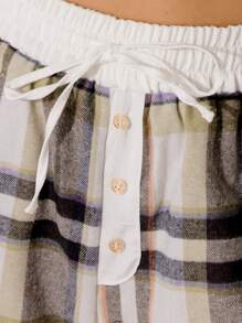 Aralina Cozy Button-Front Ruffle Hem Contrast Flannel Boxer Shorts - Dusty Purple - View 3