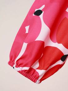 Breezaya Women's Floral Print Deep V Neck Ruched Waist Puff Sleeve Dress - Hot Pink - View 3