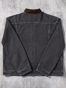 Manfinity EMRG Men's Washed Khaki Casual Loose Denim Jacket - Light Grey - View 2