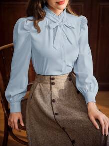 Vintamour Plus Size Women's Spring And Autumn Fashion Elegant Comfortable Daily Loose Retro Blue Long Sleeve Button Shirt,Women Blouse,Teacher Clothes,Office Tops,Curve Shirt,Business Casual Woman,Work Clothes Women,Long Sleeve Tops - Baby Blue - View 6