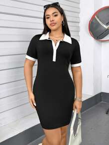 SHEIN Essnce Vestido casual de mujer talla grande, vestido de verano con cuello de polo, tenida de verano para mujer estilo Y2K, vestidos de verano y ropa Y2K para festivales