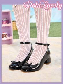 Dola Lovely Giày cao gót mũi tròn hở gót, dây đeo sau lưng thắt nơ, đế dày, thời trang cho nữ - màu đen - Xem 6
