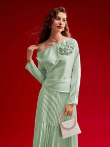 MOTF PREMIUM STEREO FLORAL ASYMMETRICAL HEM BLOUSE,VALENTINE'S DAY - Green - View 7