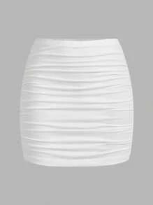 SHEIN MOD 2pcs Women Casual Ruched Bodycon Mini Skirt Set Chic Dress