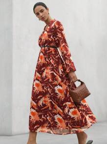 SHEIN Privé Tie-Dye Painting Print Long Sleeve Dress For Women Fall Cloth For Women - Multicolor - View 6