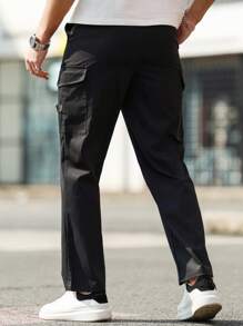 Manfinity Homme Pantalon casual minimaliste pour homme, couleur unie avec poche, pour un usage quotidien - Noir - Voir 2