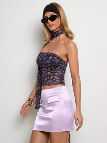 COSMINA 女士优雅纯色合身口袋铅笔裙 - 淡紫色 - 查看 3