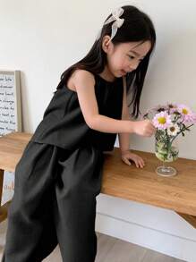 Dazy Kids 2pcs Young Girl Vest + Pants Summer Outfit Set Vacation - Black - View 2