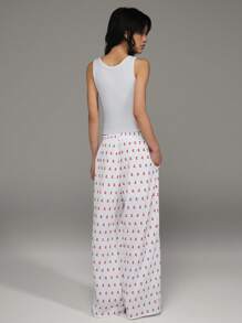 SHEIN Unity Pantaloni drepti cu imprimeu cireș cu talie reglabilă - alb - Vizualizare 2