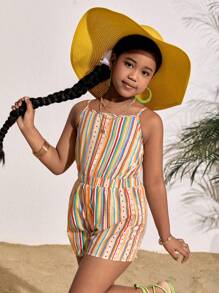 SLAYR KIDS Tween Girls' Fashion Vacation Casual Colorful Striped Jumpsuit - Multicolor - View 6