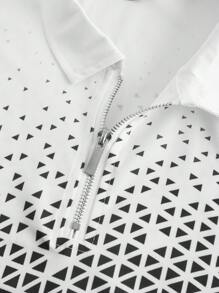 Manfinity Sport Corelite Camisa polo casual con cremallera y estampado geométrico de manga corta para hombres