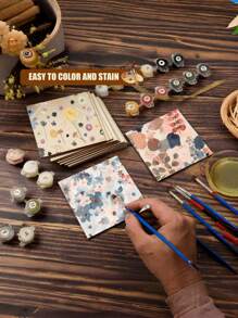 SHEIN 10/20/40pcs 4x4 Inch Wood Squares For Crafts Unfinished Wood Pieces 0.08Inch Thick Blank Basswood Sheets Natural Wood Square Cutouts Slices For Crafts Painting Scrabble Tiles Architectural Model