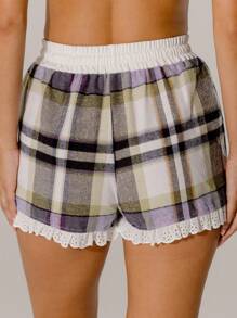 Aralina Cozy Button-Front Ruffle Hem Contrast Flannel Boxer Shorts - Dusty Purple - View 2