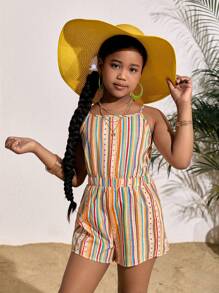SLAYR KIDS Tween Girls' Fashion Vacation Casual Colorful Striped Jumpsuit - Multicolor - View 4